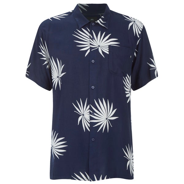 OBEY Clothing Men's Palm Fan Woven Short Sleeve Shirt - Navy/White Print