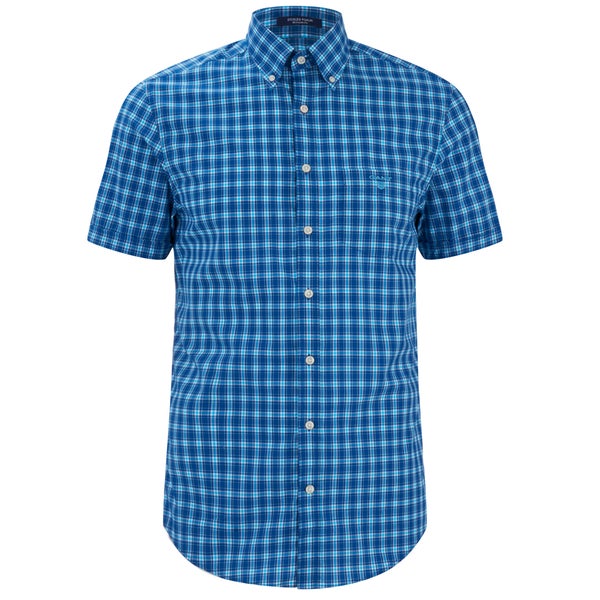 GANT Men's Dogleg Poplin Check Short Sleeve Shirt - Sage Blue