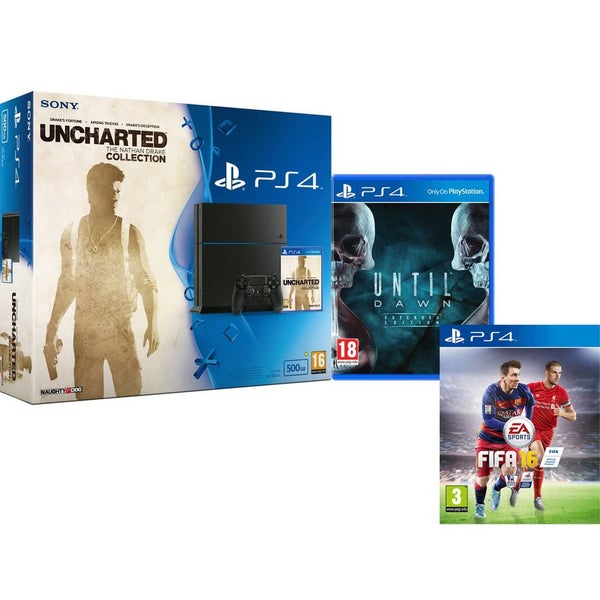 Sony PlayStation 4 500GB Console - Includes Uncharted: The Nathan Drake Collection, Until Dawn: Extended Edition & FIFA 16