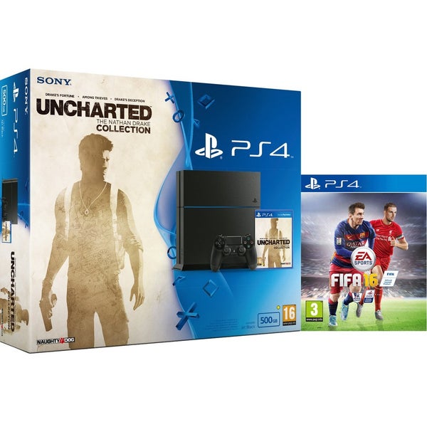 Sony PlayStation 4 500GB Console - Includes Uncharted: The Nathan Drake Collection & FIFA 16