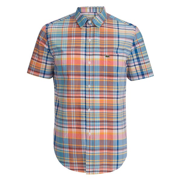 Lacoste Men's Short Sleeve Checked Shirt - Papaya
