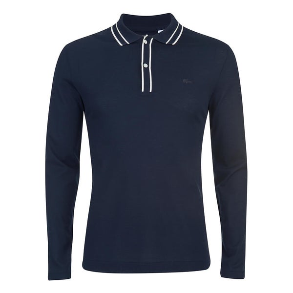 Lacoste Men's Long Sleeve Ribbed Collar Polo Shirt - Navy