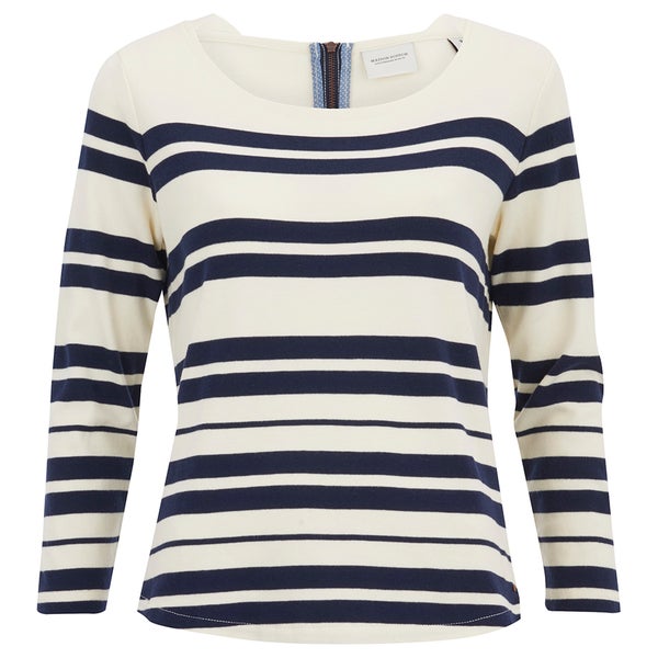 Maison Scotch Women's Breton Stripe 3/4 Sleeve T-Shirt with Zipper at Back - Multi
