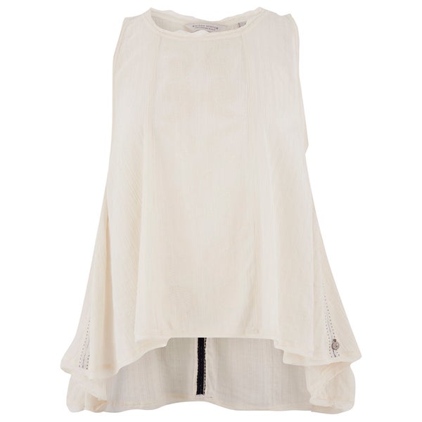 Maison Scotch Women's Sleeveless Top In Drapy Cotton Quality and Embroidery - White