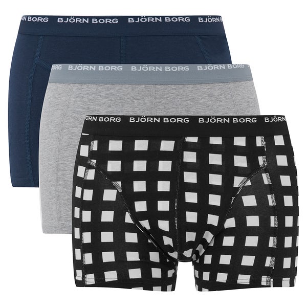 Bjorn Borg Men's Triple Pack Check Boxers - Blue/Grey/Black