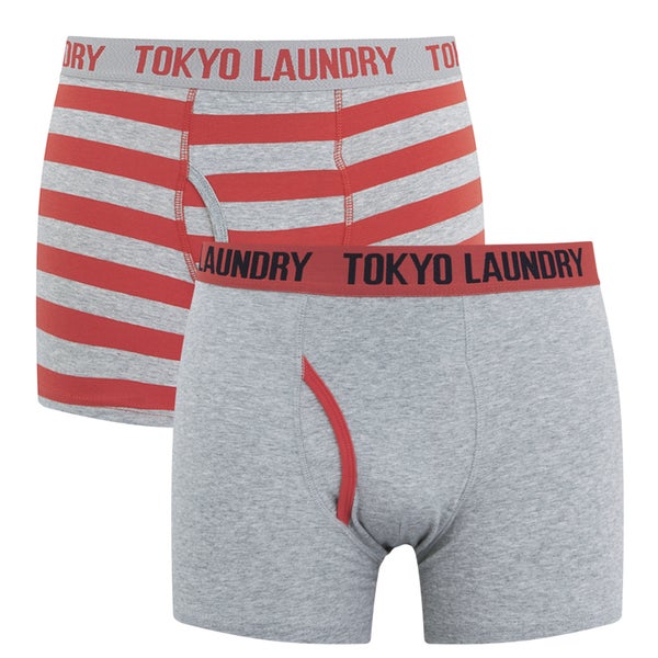 Tokyo Laundry Men's Chicksand 2 Pack Striped Boxers - Paprika/Light Grey Marl