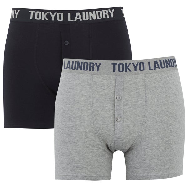 Tokyo Laundry Men's Kings Cross 2 Pack Button Boxers - Light Grey Marl/Dark Navy