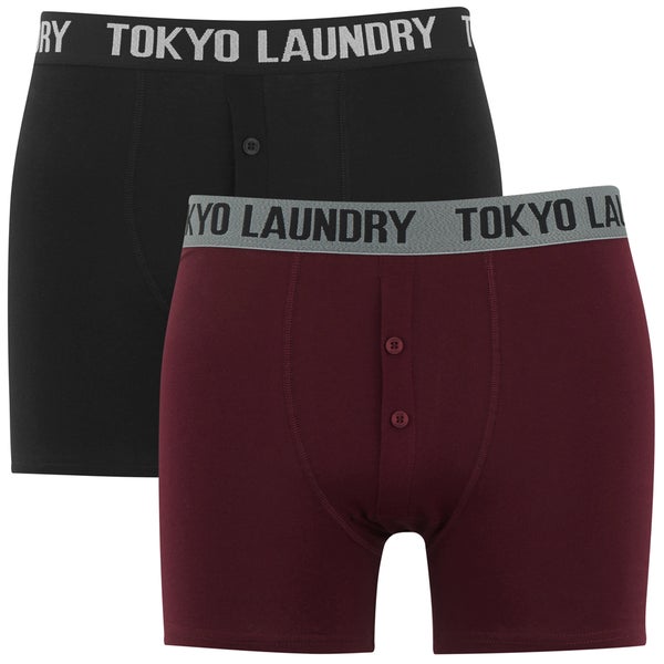 Tokyo Laundry Men's Kings Cross 2 Pack Button Boxers - Black/Oxblood