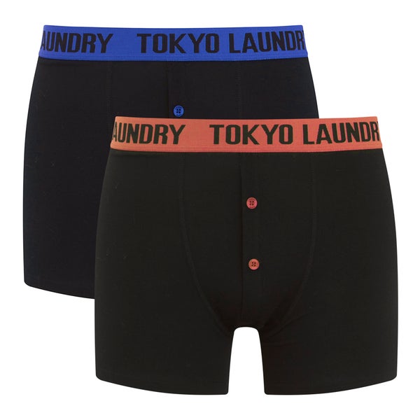 Tokyo Laundry Men's Charmouth 2 Pack Button Boxers - Fire Orange/Deep Blue