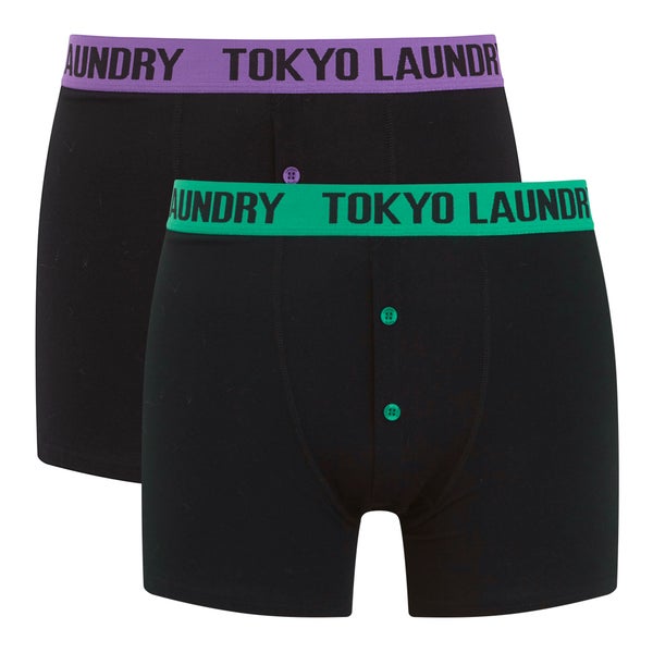 Tokyo Laundry Men's Charmouth 2 Pack Button Boxers - Simply Green/Dewberry