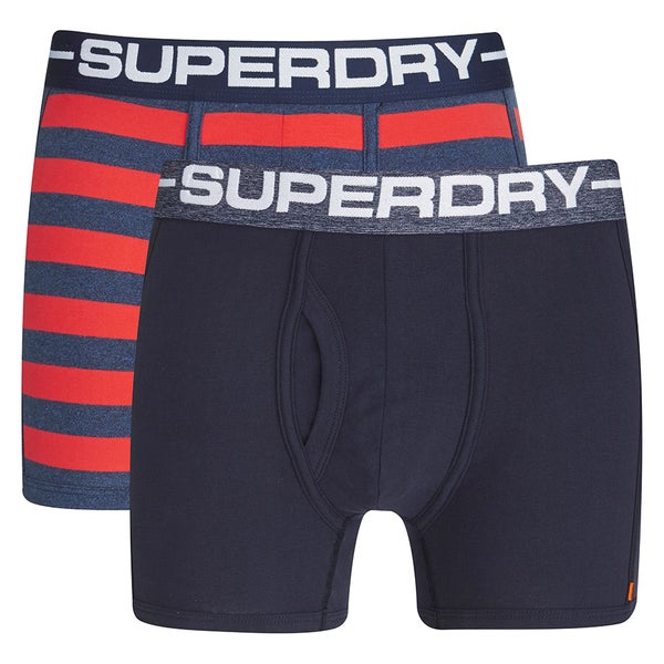 Superdry Men's Cali Sport Double Pack Boxer Shorts - Truest Navy/Havana Orange Stripe