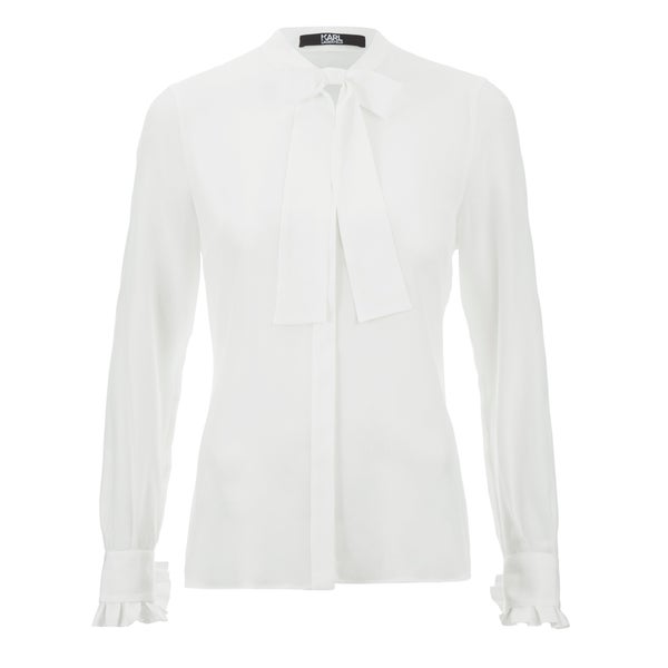 Karl Lagerfeld Women's Silk Ruffle Cuff Blouse - White