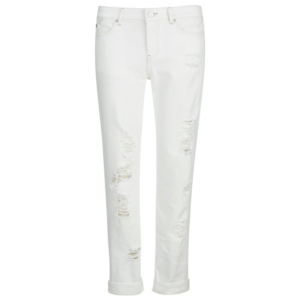 Karl Lagerfeld Women's Distressed Boyfriend Denim Jeans - White