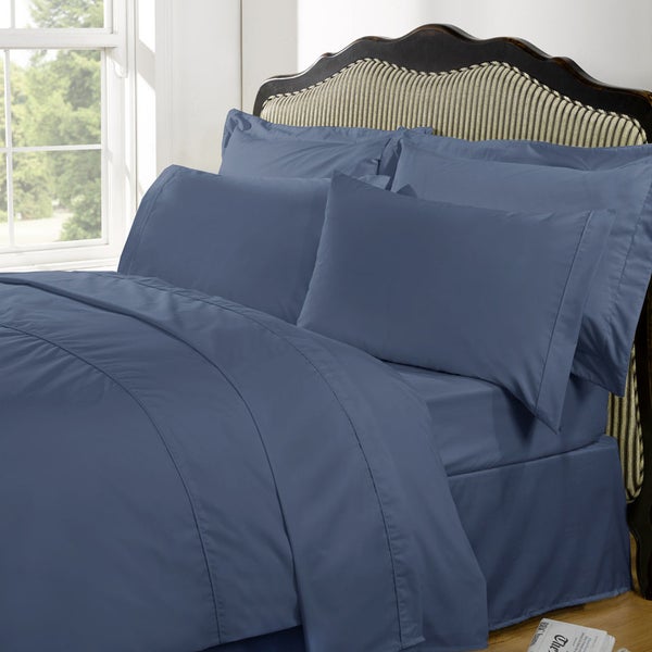 Highams 100% Egyptian Cotton Plain Dyed Bedding Set - Steel Blue