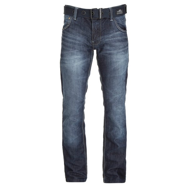 Crosshatch Men's New Embossed Techno Straight Fit Jeans - Dark Wash