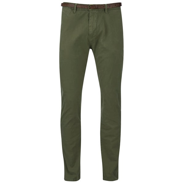 Scotch & Soda Men's Garment Dyed Slim Fit Chinos with Belt - Military