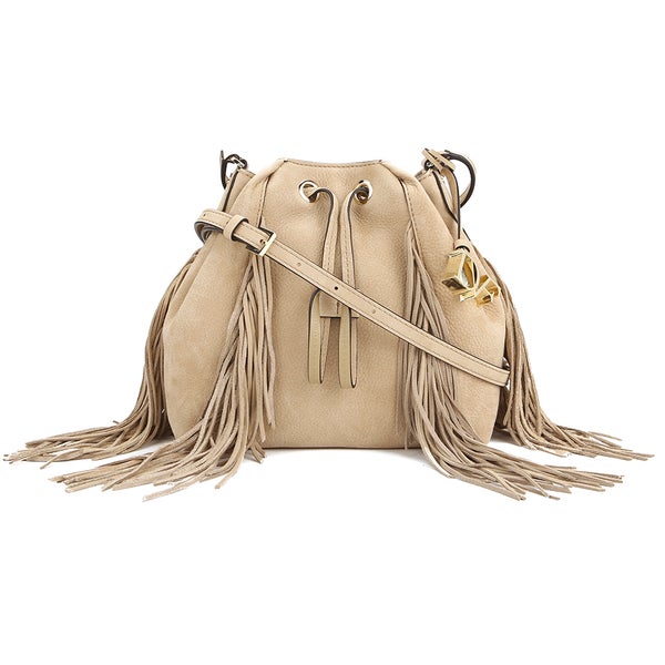 Diane von Furstenberg Women's Voyage Boho Disco Fringe Leather Bucket Bag - Sand