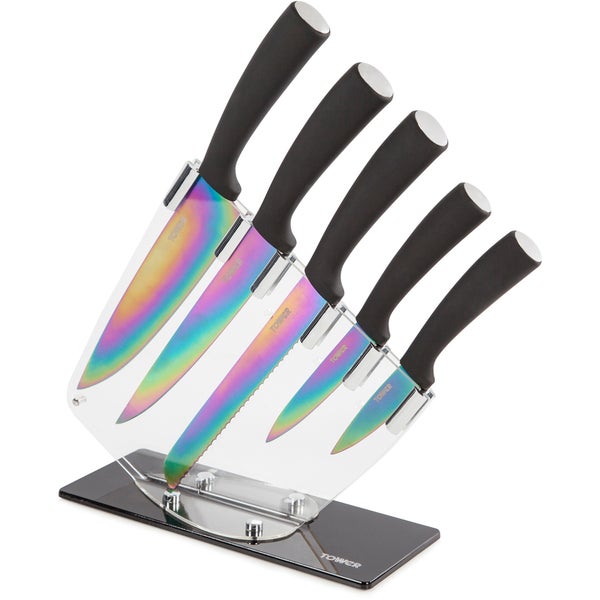 Tower T80703 5 Piece Knife Block with Acrylic Stand - Black