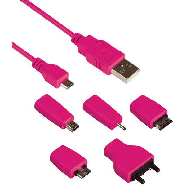 Kit Universal Charge & Data Transfer Cable with 5 Tips - Pink