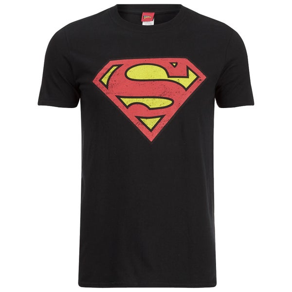 DC Comics Men's Superman Distress Logo T-Shirt - Black