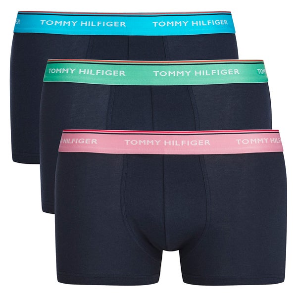 Tommy Hilfiger Men's 3 Pack Low Rise Trunk Boxer Shorts - River Blue/Jade Cream/Sea Pink