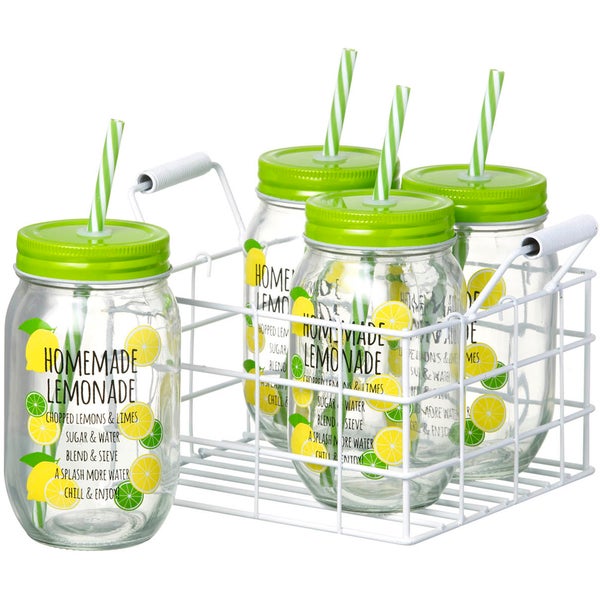 Parlane Set of Jars with Straws - Lemonade (Set of 4)