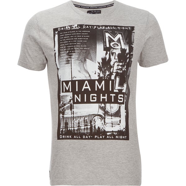 Dissident Men's Miami Nights Graphic Print T-Shirt - Light Grey Marl