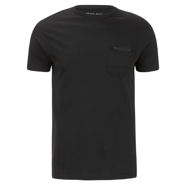 Brave Soul Men's Faustian Zip Pocket T-Shirt - Black