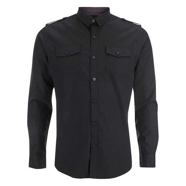Brave Soul Men's Charlie Pocket Long Sleeve Shirt - Black