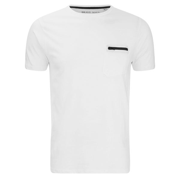Brave Soul Men's Faustian Zip Pocket T-Shirt - White