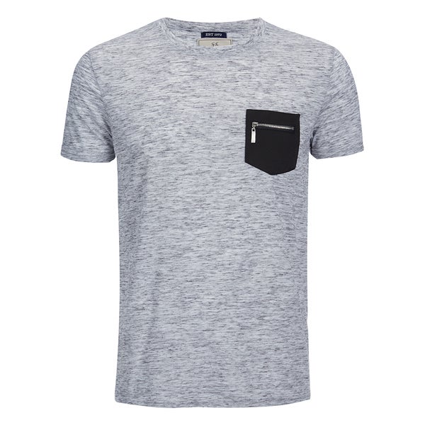 Brave Soul Men's Exit Zip Pocket Fleck T-Shirt - Light Grey