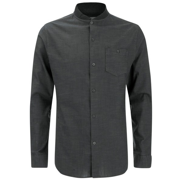 Brave Soul Men's Oakley Collarless Long Sleeve Shirt - Charcoal/Black