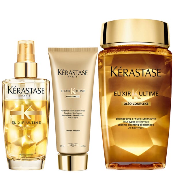 Kérastase Elixir Ultime Trio  Shampoing et Fondant a l'huile sublimatrice et huile fine pour cheveux