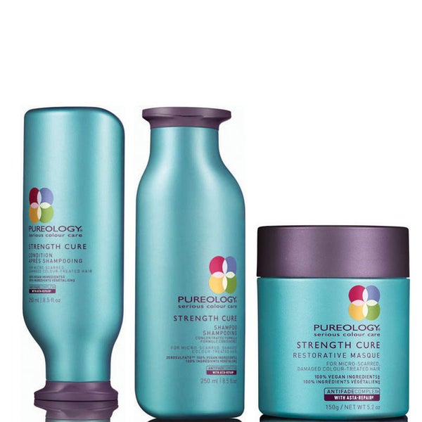 Pureology Strength Cure Trio Shampoing, Après-shampoing et Masque soin.