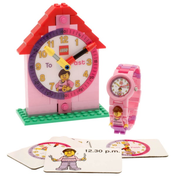 LEGO Zeit Lehrer Pink Mini Figur Armbanduhr und Standuhr