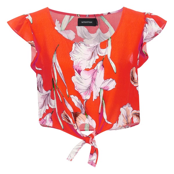 MINKPINK Women's "Tangerine Dream" Tie Front Ruffle Sleeve Top - Multi