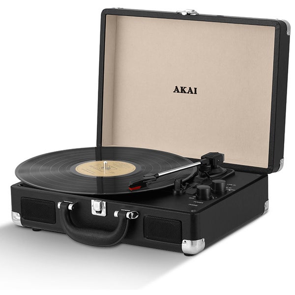 Akai Rechargeable Portable Briefcase Turntable with Built-In Speaker - Black
