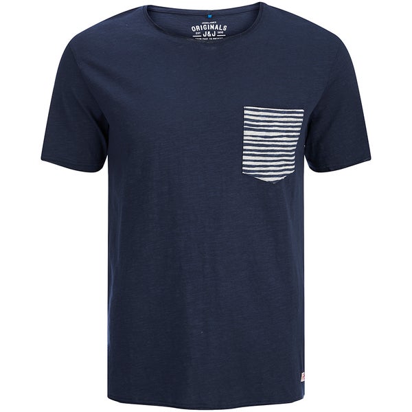 Jack & Jones Herren Originals Raw Stripe Pocket T-Shirt - Dark Blau Denim