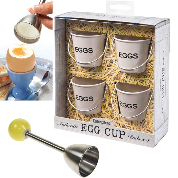 Eddingtons Breakfast Bundle - Cream Egg Buckets (Set of 4) and Egg Clacker