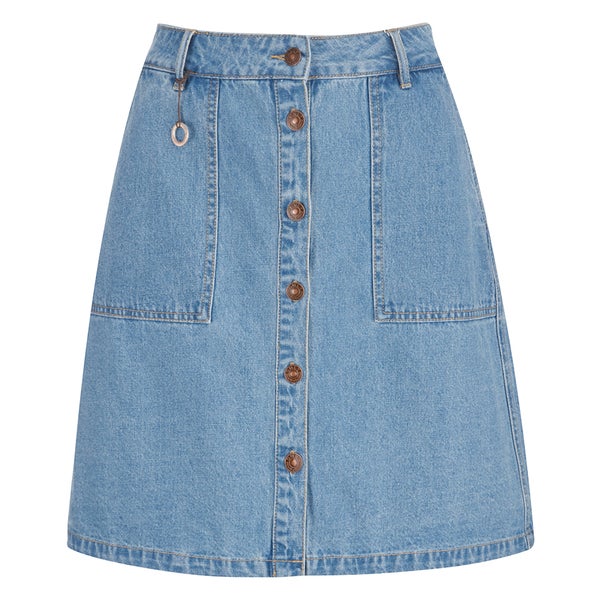 ONLY Women's Farrah A-Line Denim Skirt- Light Blue Denim