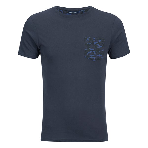 Brave Soul Men's Pulp Camo Pocket T-Shirt - Navy