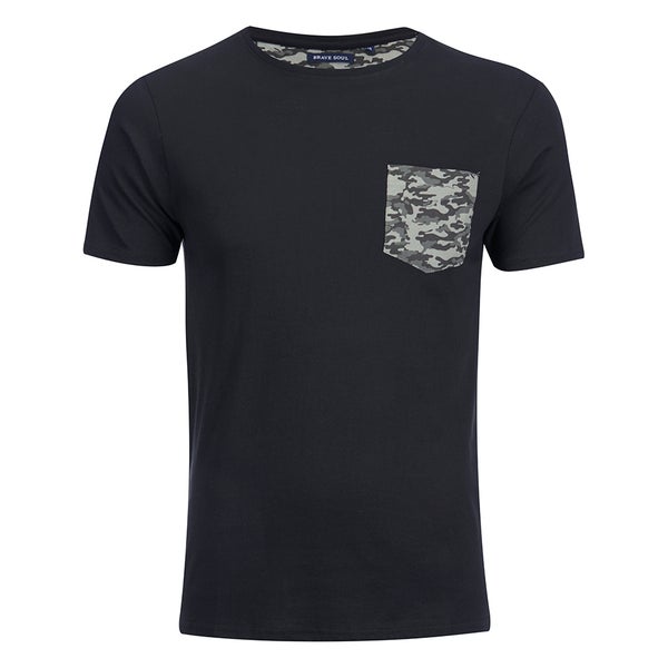Brave Soul Men's Pulp Camo Pocket T-Shirt - Black