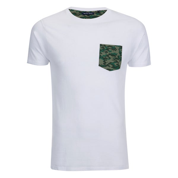 Brave Soul Men's Pulp Camo Pocket T-Shirt - White