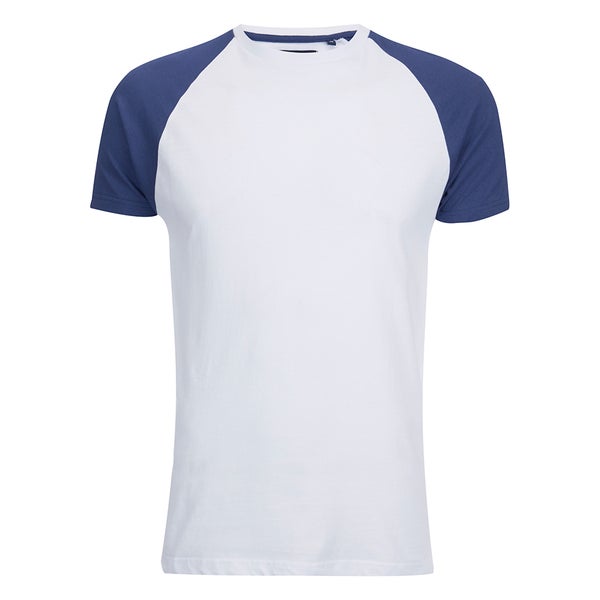 Brave Soul Men's Baptist Raglan Sleeve T-Shirt - White/Ink Blue