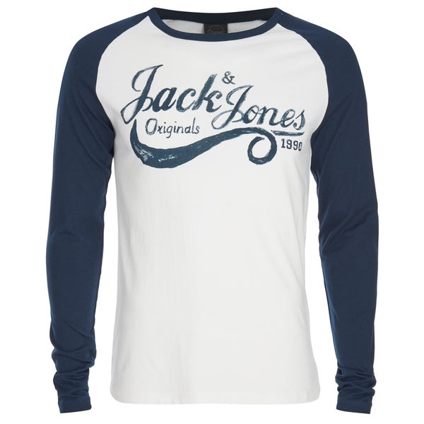 Jack & Jones Men's Originals Stylo Raglan Long Sleeve Top - Cloud Dancer/Navy Blazer