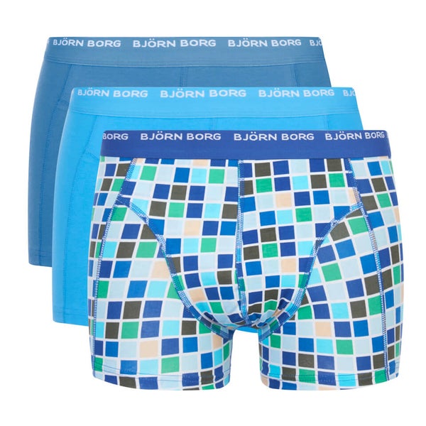Bjorn Borg Men's Basic Check 3 Pack Boxer Shorts - Monaco Blue