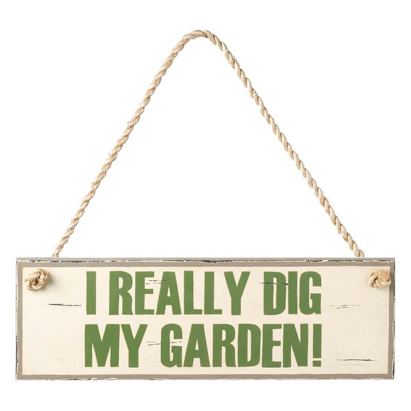 Parlane 'I Really Dig My Garden' Hanging Sign - White/Green (38 x 12.5cm)