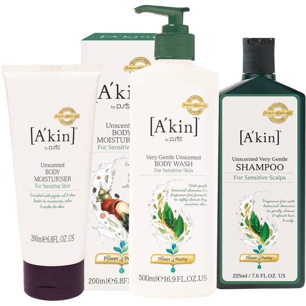 A'kin Unscented Hair and Body Trio (værdi £50,00)