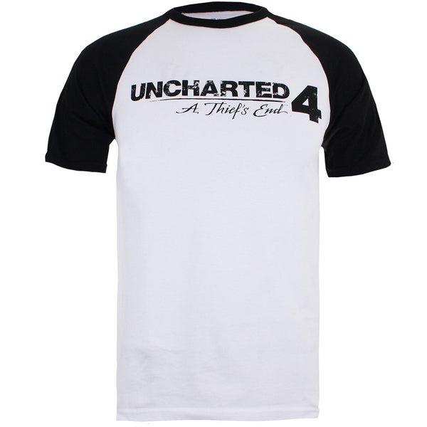 Uncharted 4 Herren Logo Raglan T-Shirt - Weiss/Schwarz