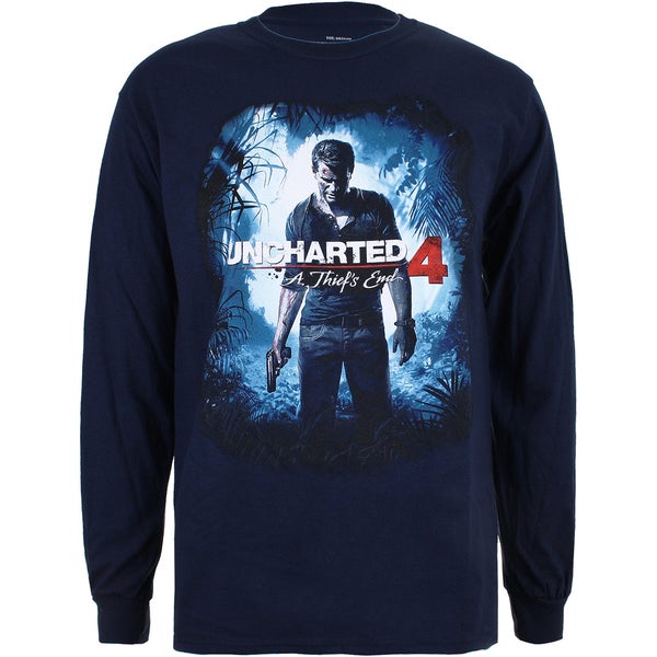 Uncharted 4 Men's Cover Logo Long Sleeve Top - Navy